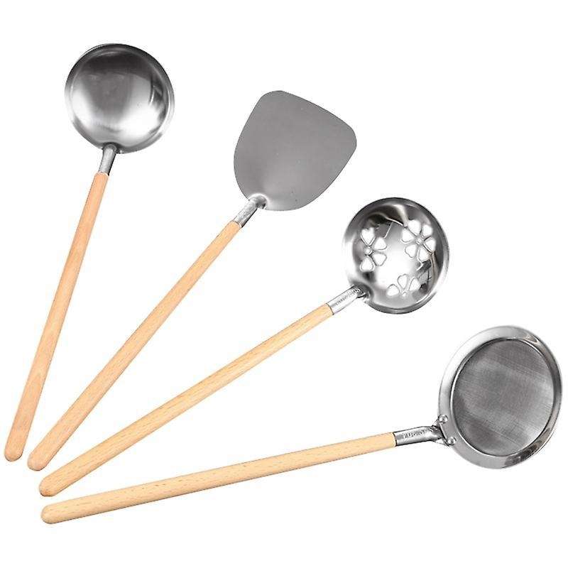 4pcs Stainless Steel Spatula Wooden Handle Shovel Kitchen Utensils