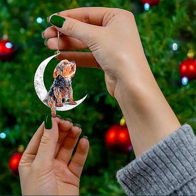 Christmas Dog Sitting On The Moon Hanging Pendant for Crafts Gift