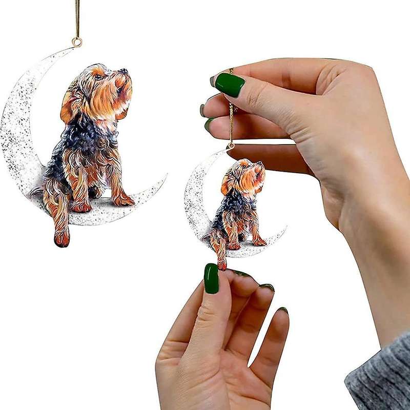 Christmas Dog Sitting On The Moon Hanging Pendant for Crafts Gift