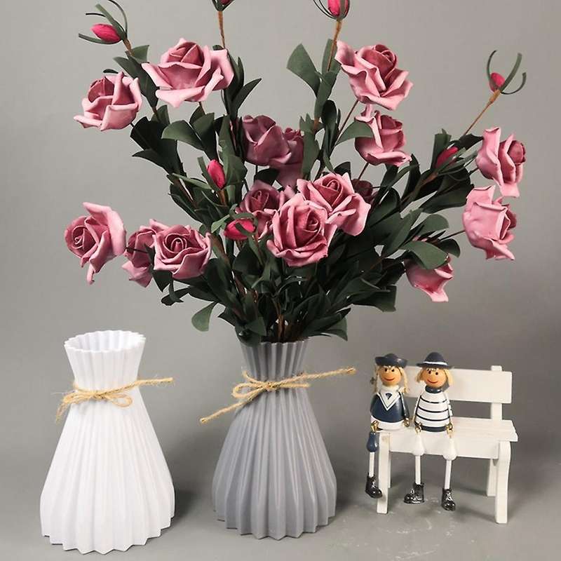 Plastic Aimulation-ceramic Flower Vase Wedding Home Decorations,gray