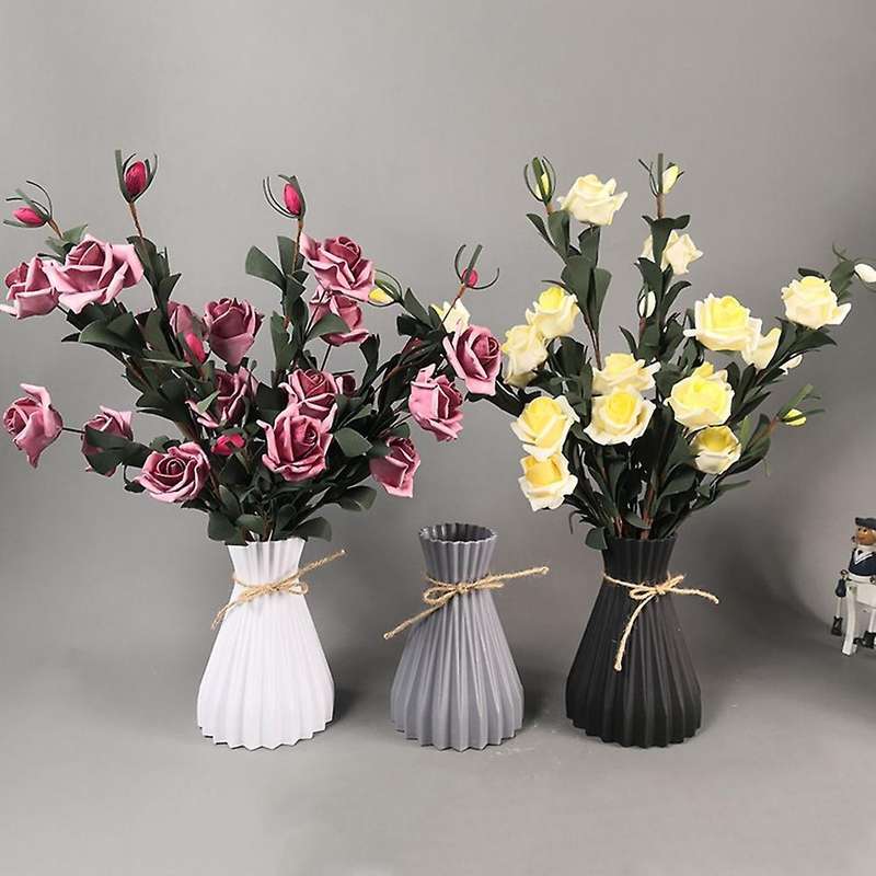 Plastic Aimulation-ceramic Flower Vase Wedding Home Decorations,gray