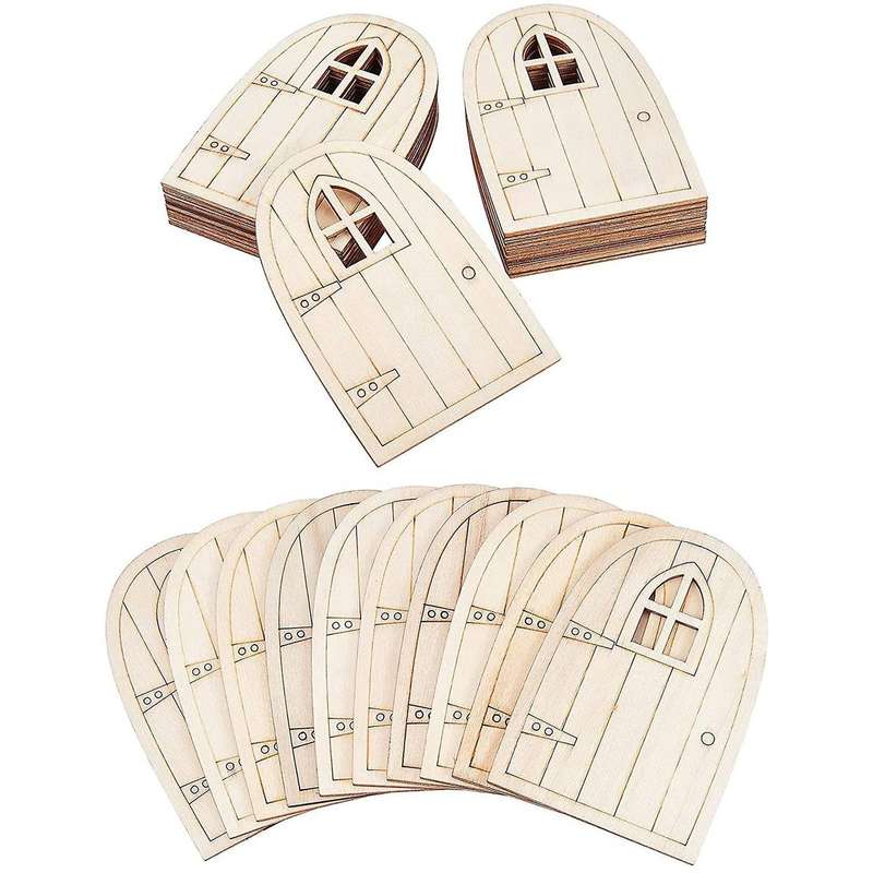 30 Pcs Unpainted Simulation Wooden Fairy Mini Hollow Out Elf Door