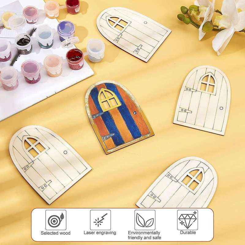 30 Pcs Unpainted Simulation Wooden Fairy Mini Hollow Out Elf Door