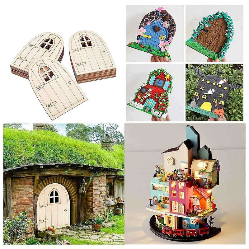30 Pcs Unpainted Simulation Wooden Fairy Mini Hollow Out Elf Door