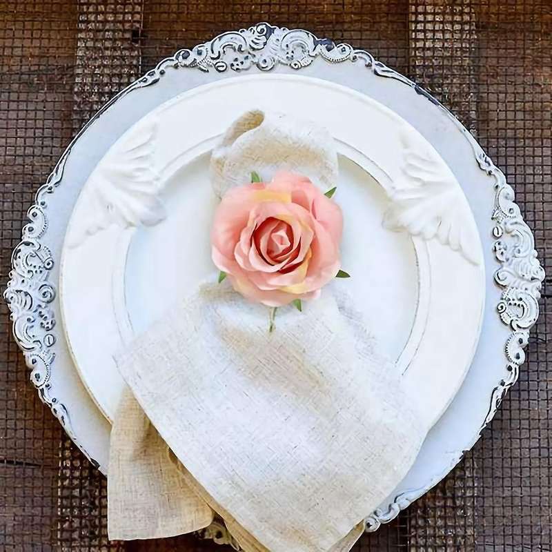 Handmade Champagne Rose 6pcs Napkin Rings for Home, Dining Room