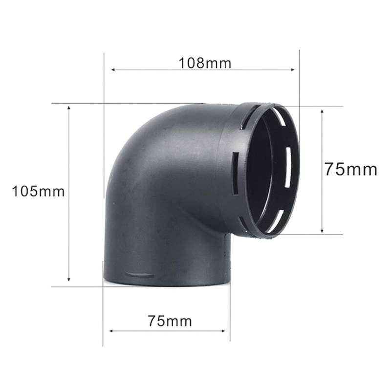 75mm Car Heater Air Ducting Pipe Elbow Outlet Connector Black Plastic