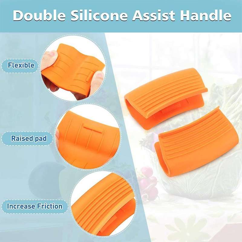 3 Pairs Silicone Assist Handle Holder Sleeves Heat Insulated Pot Grip