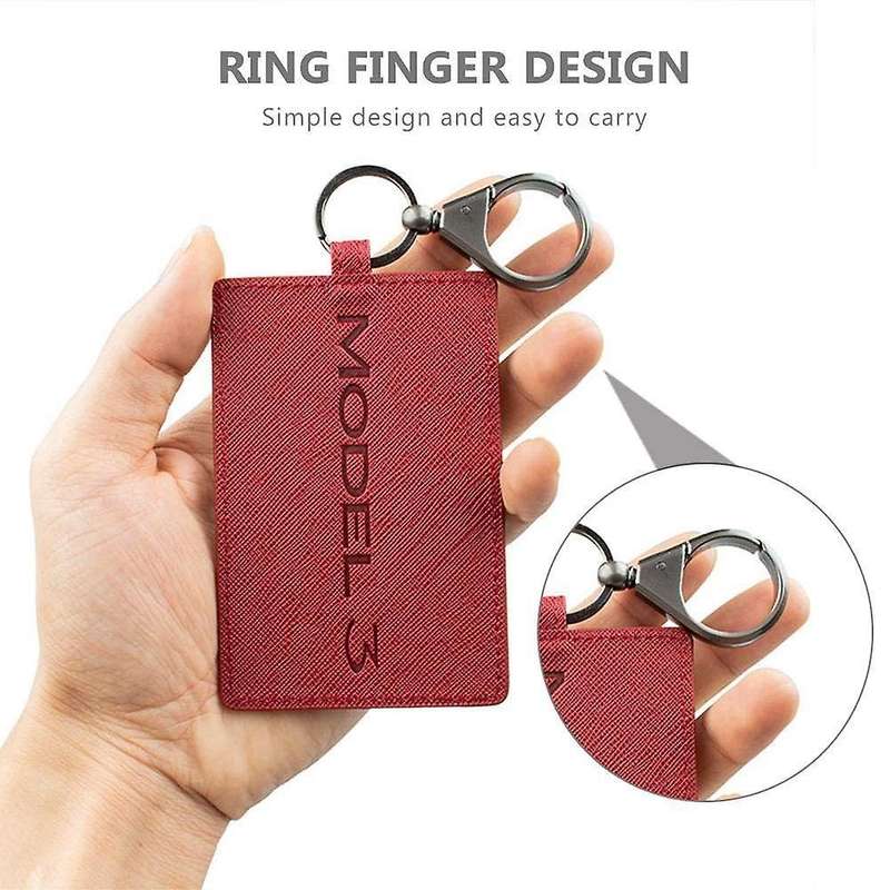 Key Card Holder for Tesla Model 3, Light Leather with Keychain Black