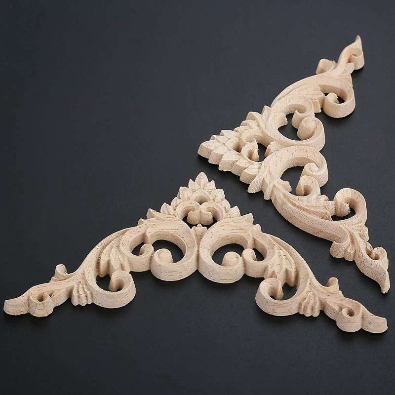 4pcs/set Wood Carved Corner Onlay Applique for Home Decoration 15cm