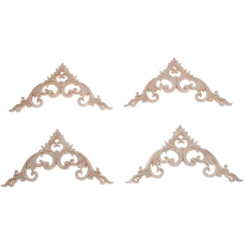 4pcs/set Wood Carved Corner Onlay Applique for Home Decoration 15cm