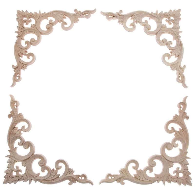4pcs/set Wood Carved Corner Onlay Applique for Home Decoration 15cm
