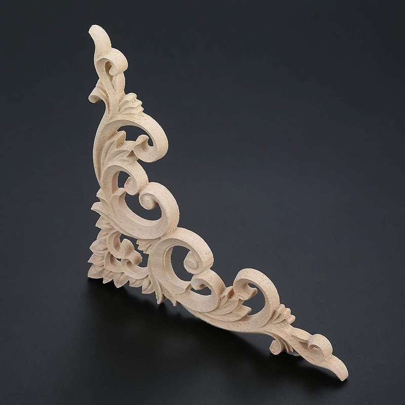 4pcs/set Wood Carved Corner Onlay Applique for Home Decoration 15cm