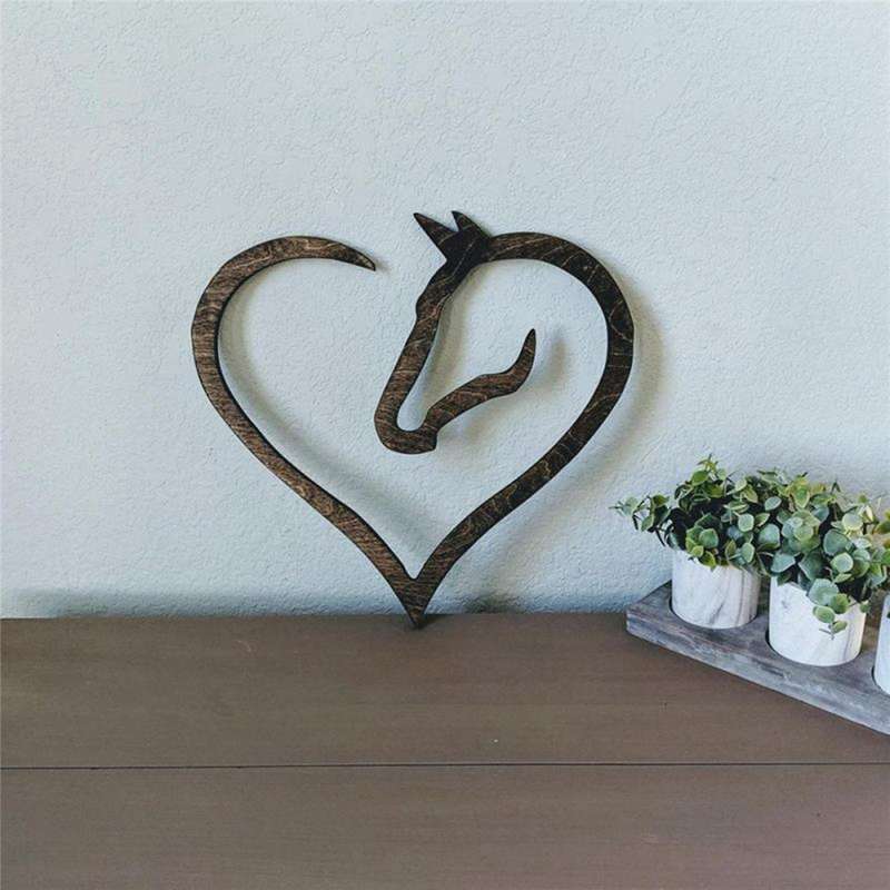 Hanging Love Horse Heart Wooden Wall Art Home Decor Wooden Horse