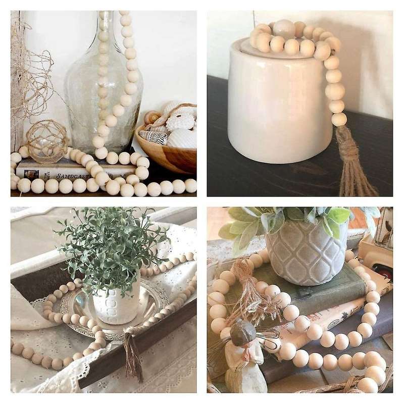 3 Pack Wood Bead Garland with Tassels for Wall Hanging Decor
