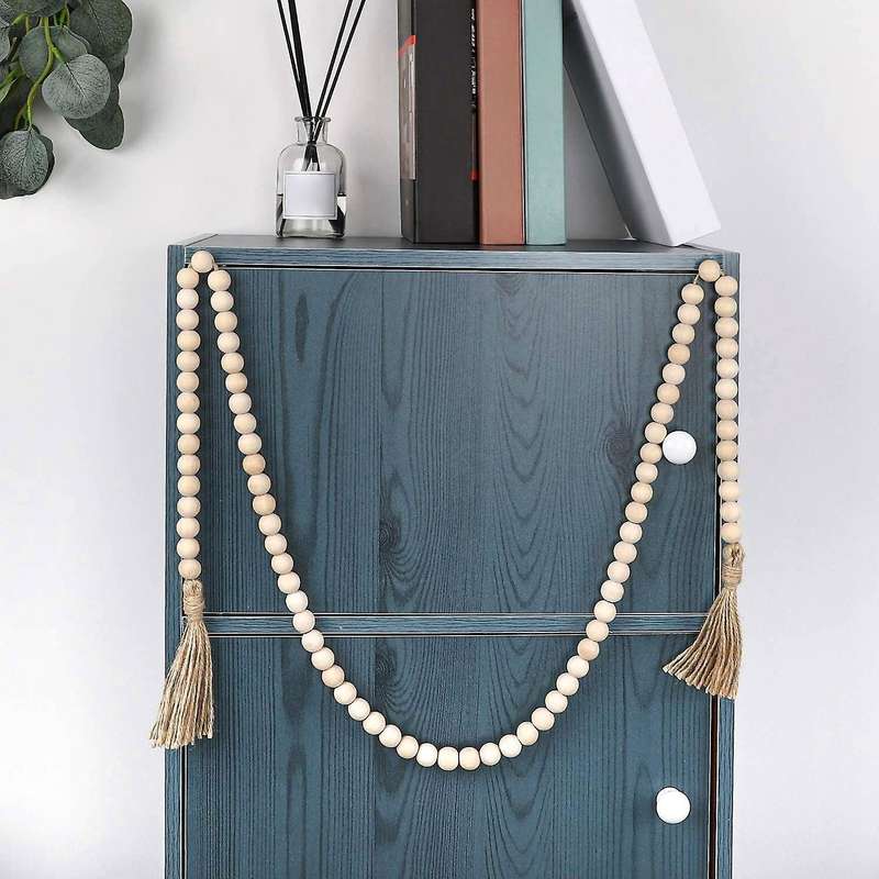 3 Pack Wood Bead Garland with Tassels for Wall Hanging Decor
