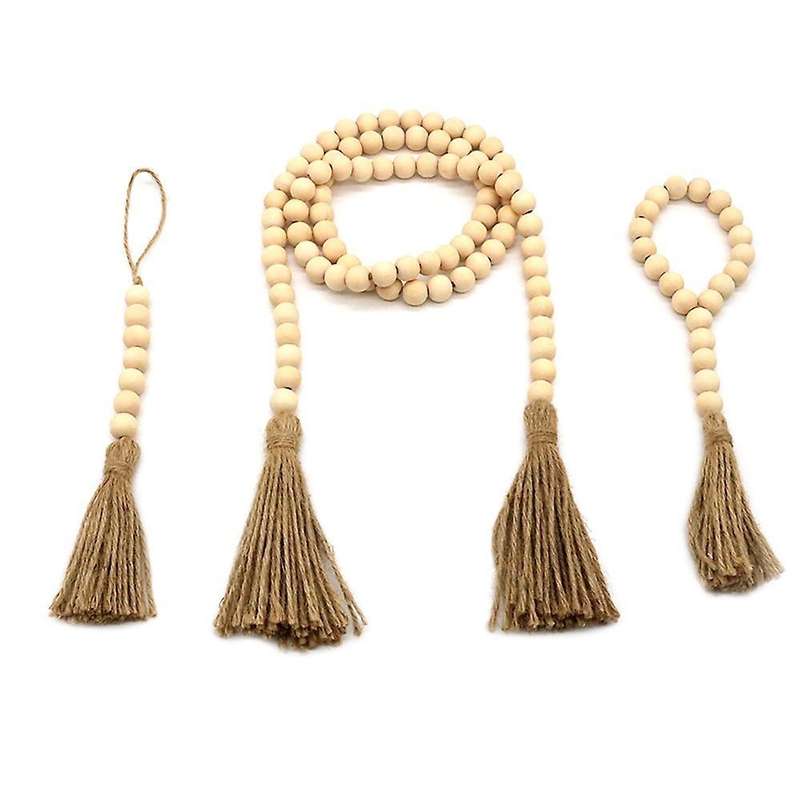 3 Pack Wood Bead Garland with Tassels for Wall Hanging Decor