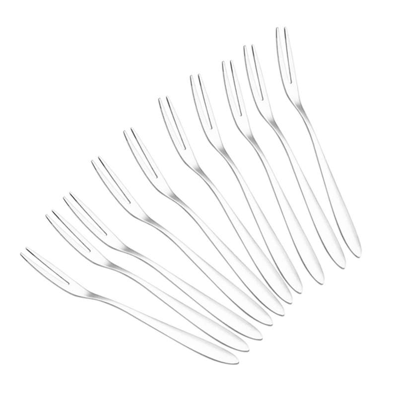 10pcs Stainless Steel Reusable Fruit Fork Cake Snack Tool 13cm