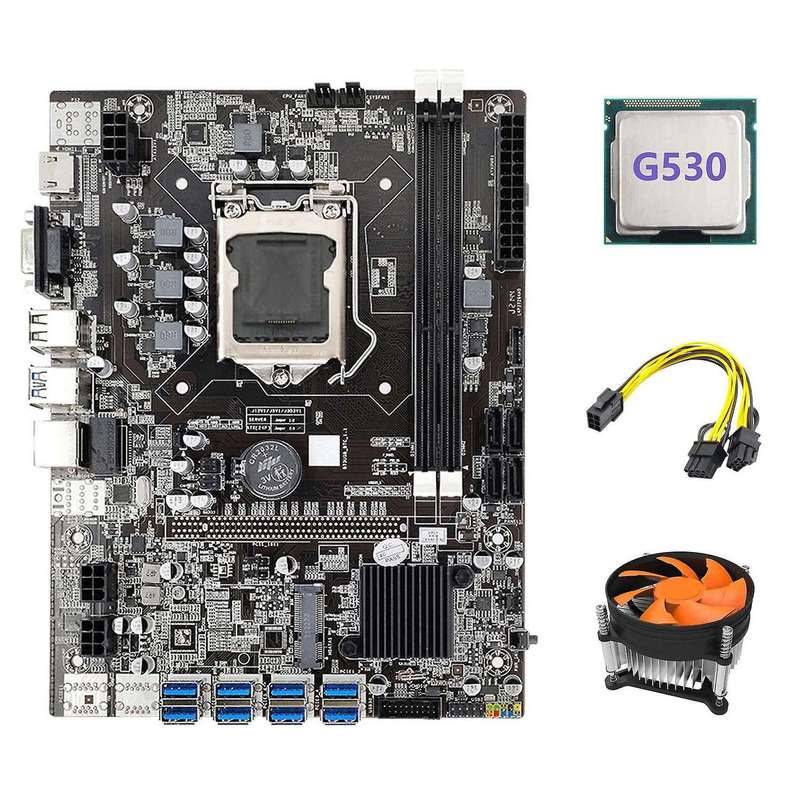B75 Usb Eth Motherboard 8xpcie to Usb+g530 Cpu+6pin to Dual 8pin