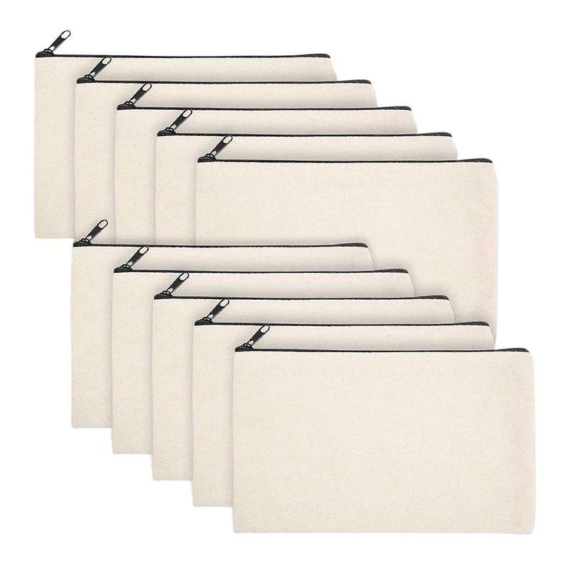 10 Pcs Blank Diy Craft Bag Canvas Pen Case Blank Makeup Bags - Canvas