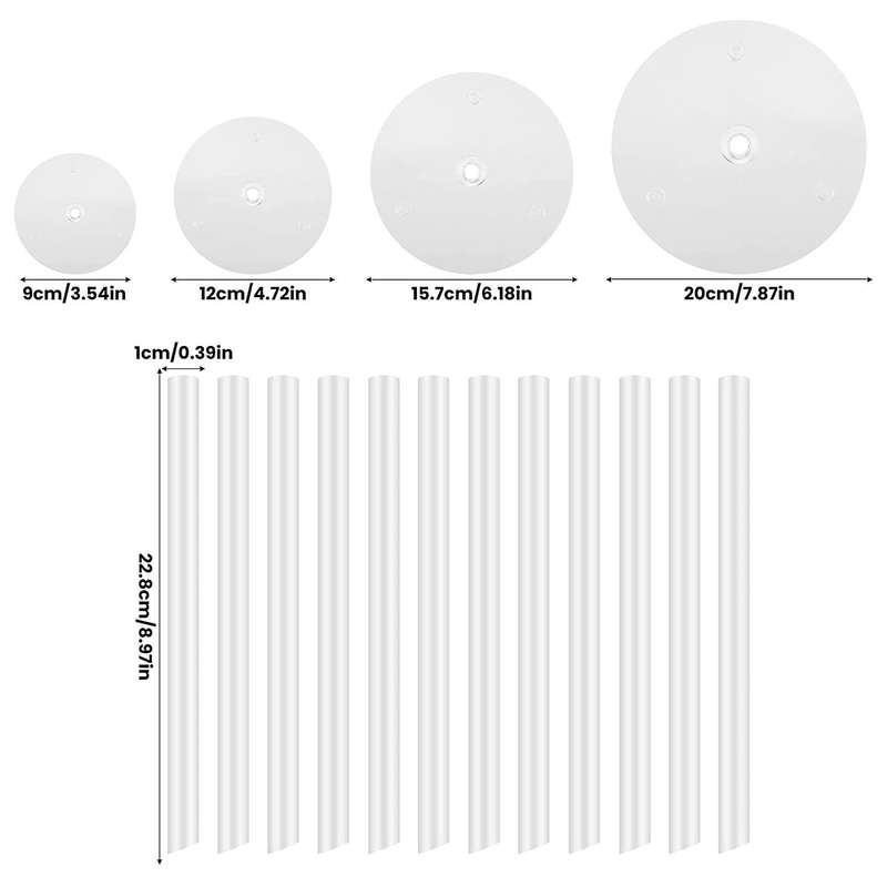 Cake Stand Cake Plate 4 Reusable Cake Supports with 12 Plastic Dowel
