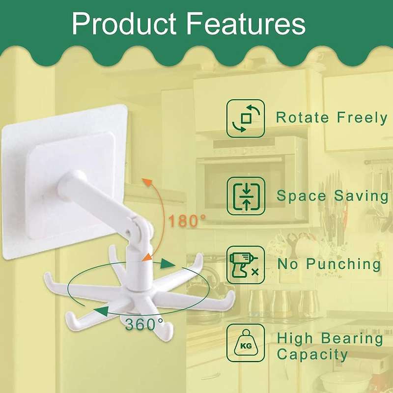 360 Degrees Rotated Kitchen Wall Hooks Self Adhesive Storage Tools B