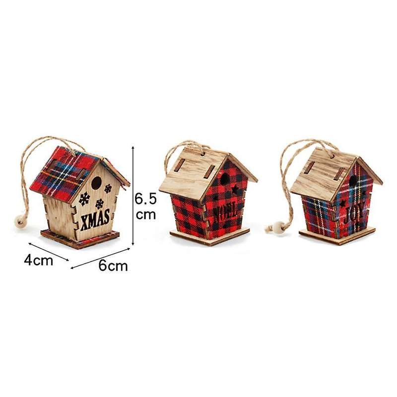 3 Pcs Christmas Hanging Ornament Wooden Cabin Shape Hollow Design , A