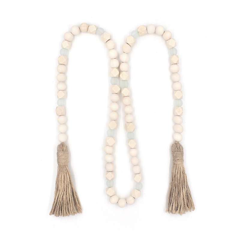 Wood Beads Wreath with Fringe, Wood Beads & Acrylic Beads, Farmhouse