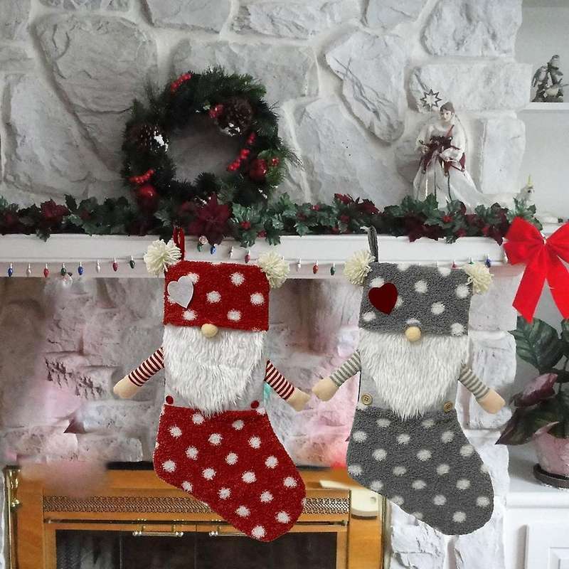 Christmas Stockings Ornaments Children New Year Candy Bag Red
