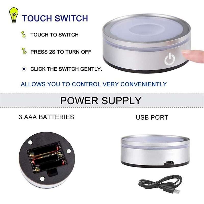 Led Light Base with Sensitive Touch Round Colorful Silver Concave