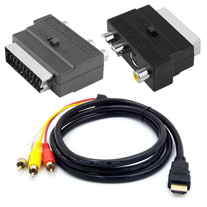 1080p Hdmi-compatible Male Av Cable W/scart to 3 Rca Phono Adapter