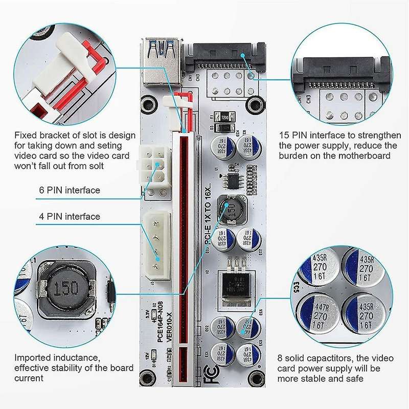 1pack Mining Riser Card, 6pin / 4pin / Sata, for Bitcoin, Eth Mining
