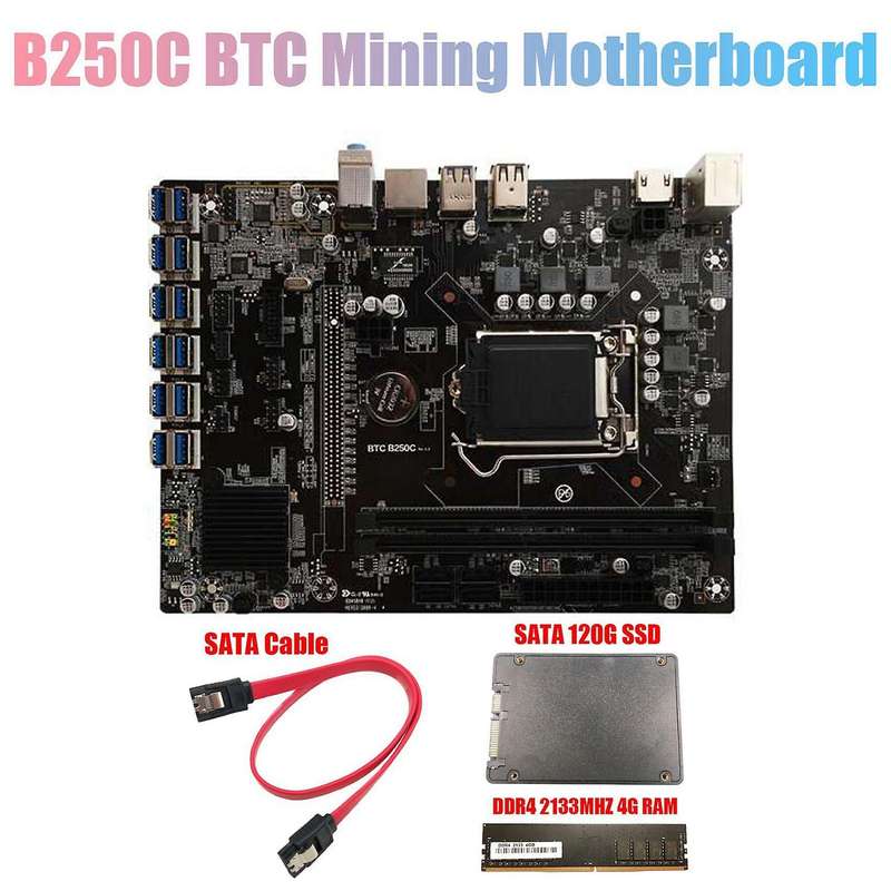 B250c Btc Mining Motherboard with 120g 2133mhz Ram+cable for Btc