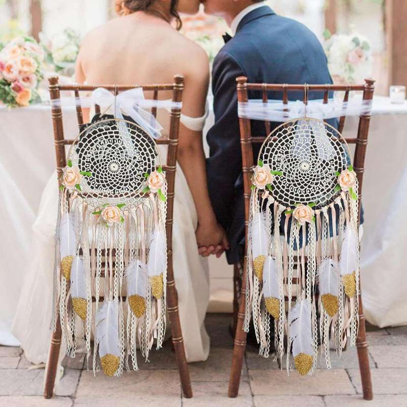 Woven Flower Feathers Boho Dream Catcher Diy Wind Chimes Wedding