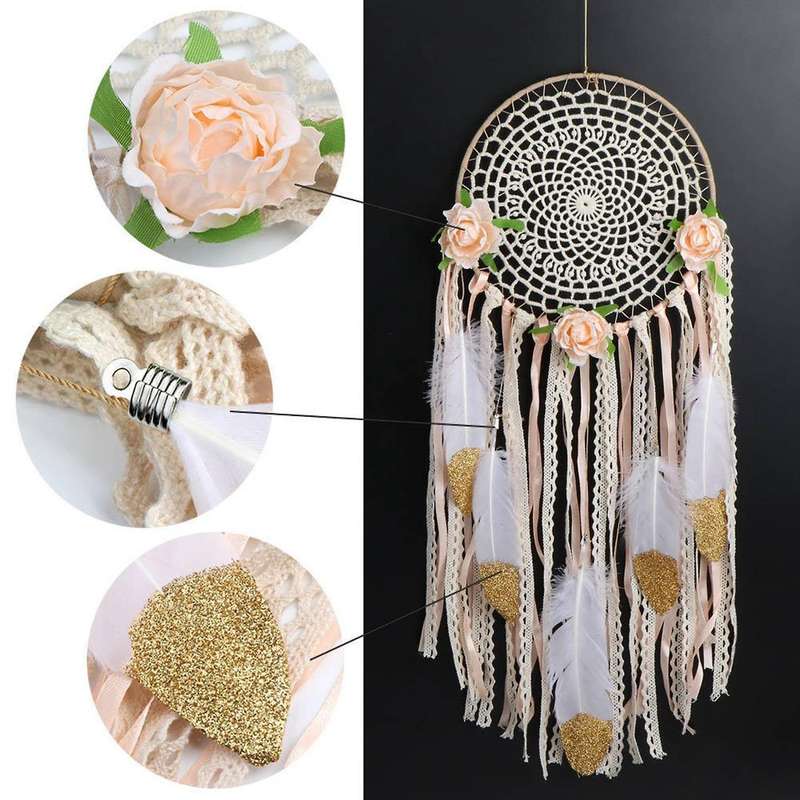 Woven Flower Feathers Boho Dream Catcher Diy Wind Chimes Wedding