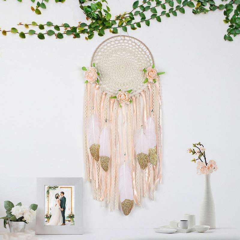 Woven Flower Feathers Boho Dream Catcher Diy Wind Chimes Wedding