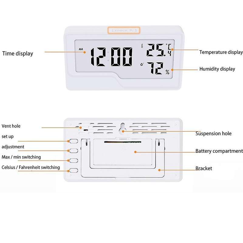 Hygrometer Digital Temperature Time Clock Humidity Meter Backlight