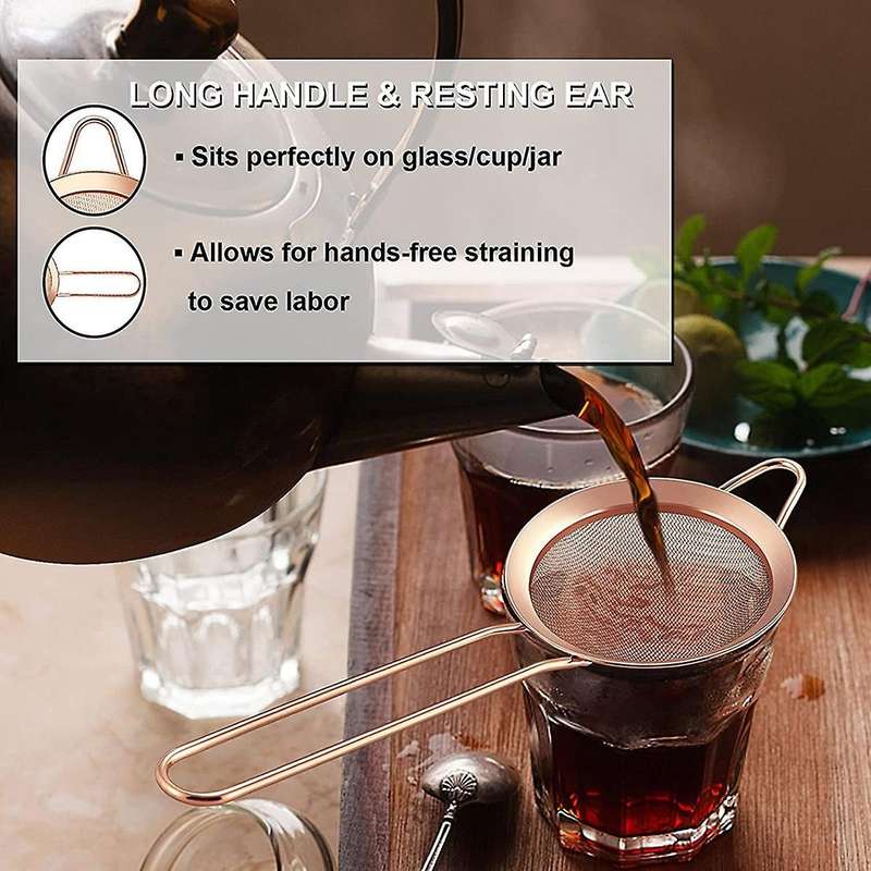 2-piece Stainless Steel Tea Strainer Small Cone-shaped Rose Gold