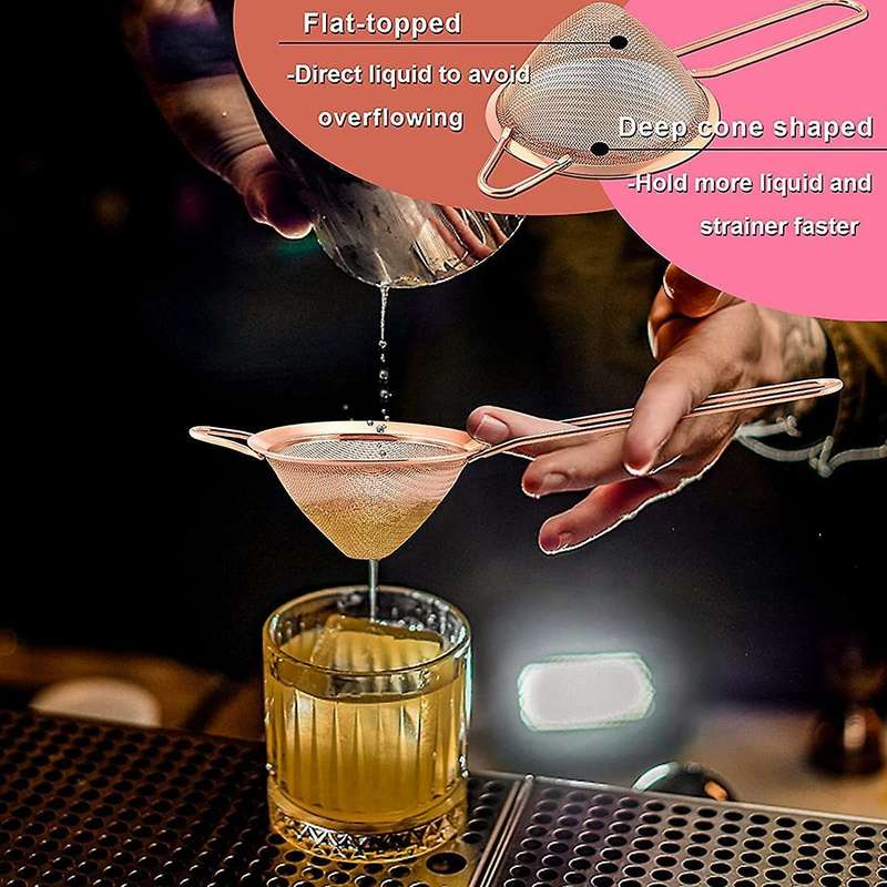 2-piece Stainless Steel Tea Strainer Small Cone-shaped Rose Gold