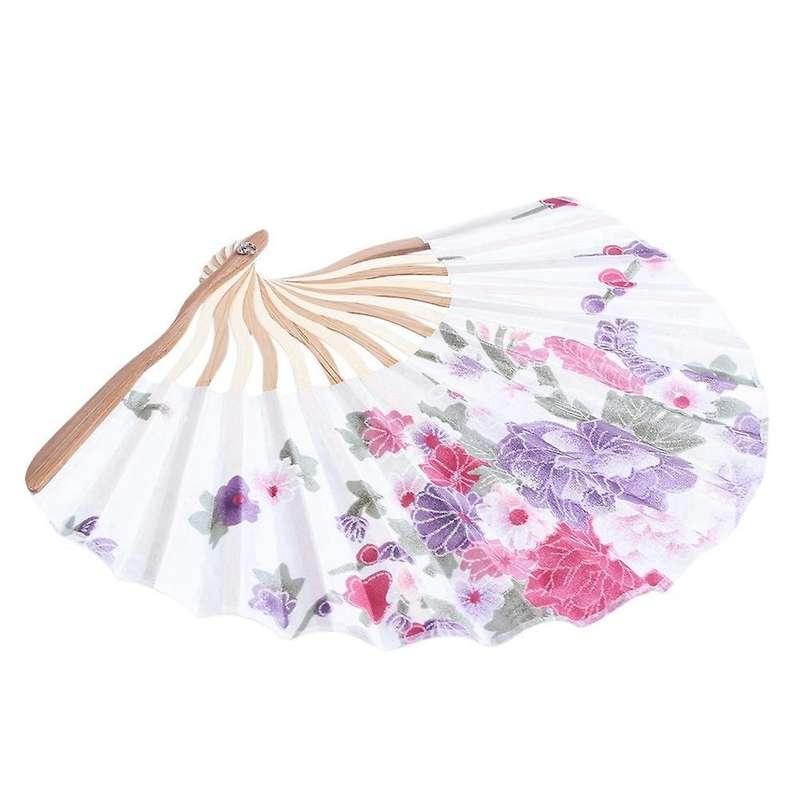 Colored Embroidered Flower Pattern Black Cloth Folding Hand Fan