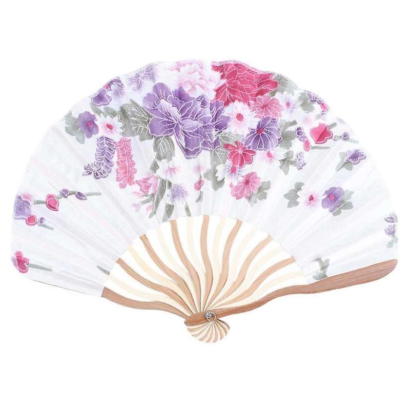 Colored Embroidered Flower Pattern Black Cloth Folding Hand Fan