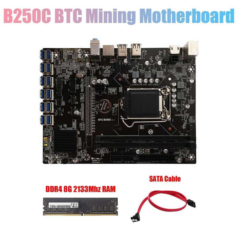 B250c Btc Mining Motherboard+sata Cable+ddr4 8g 2133mhz Ram