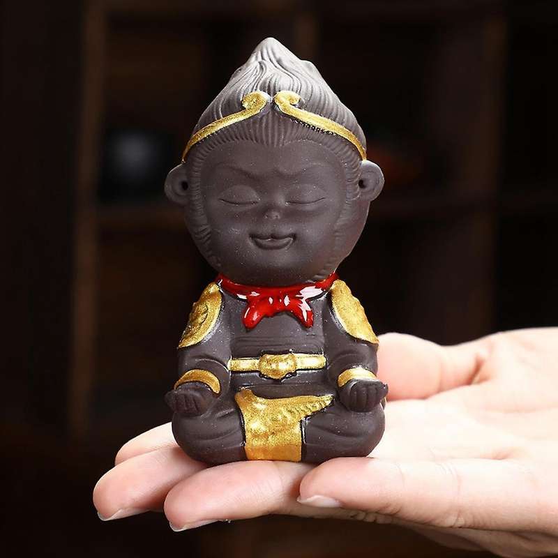 Ceramics Monkey King Figurine Sun Wukong Statue Mini Decorates B