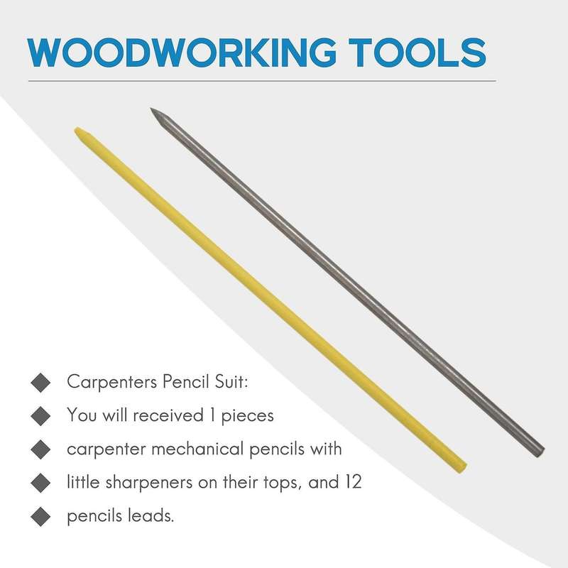 Carpenter Pencil,1pcs Solid Work Pencil Set with 12 Refill Leads A