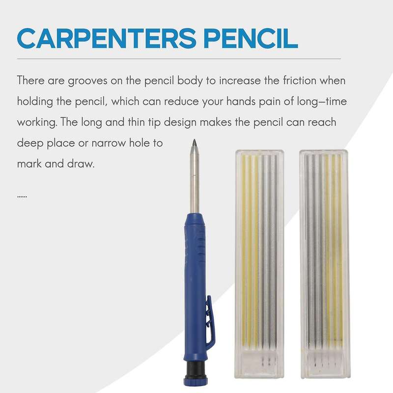 Carpenter Pencil,1pcs Solid Work Pencil Set with 12 Refill Leads A