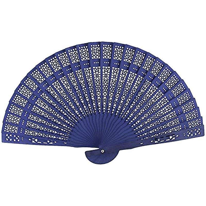 8 Inch Folding Original Wooden Hand Flower Bamboo Pocket Fan-blue