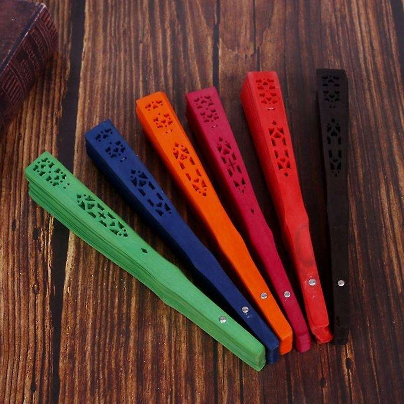 8 Inch Folding Original Wooden Hand Flower Bamboo Pocket Fan-blue