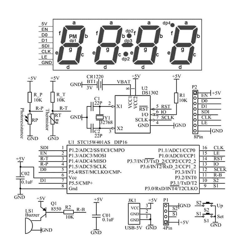 Diy Clock Kit 4 Digital Tube Led Time Week (blue)