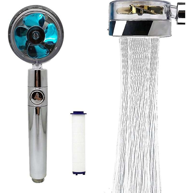 Detachable Handheld Shower Head Water with Fan Spray Nozzle Kit Blue