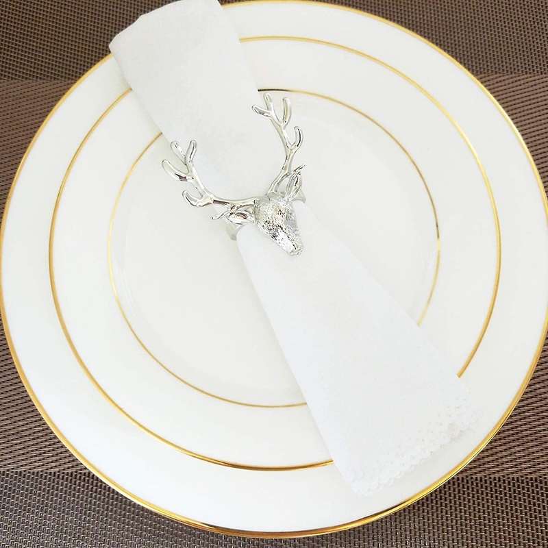 Deer Head Napkin Buckle Christmas Gold Reindeer Head Alloy (silver)