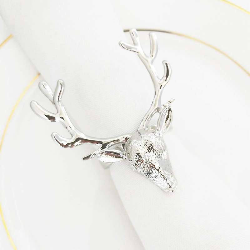 Deer Head Napkin Buckle Christmas Gold Reindeer Head Alloy (silver)